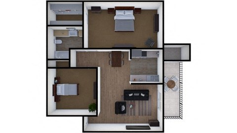 Two Bedroom One Bath Floor Plan